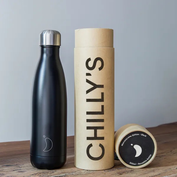 Engraved Chilly's Bottle Monochrome Black 260ml, Official Chilly's